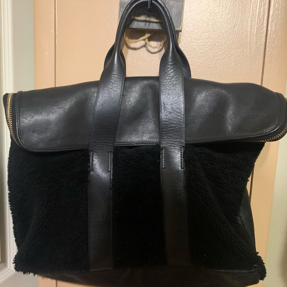 3.1 Phillip Lim Black Leather and Shearling Bag